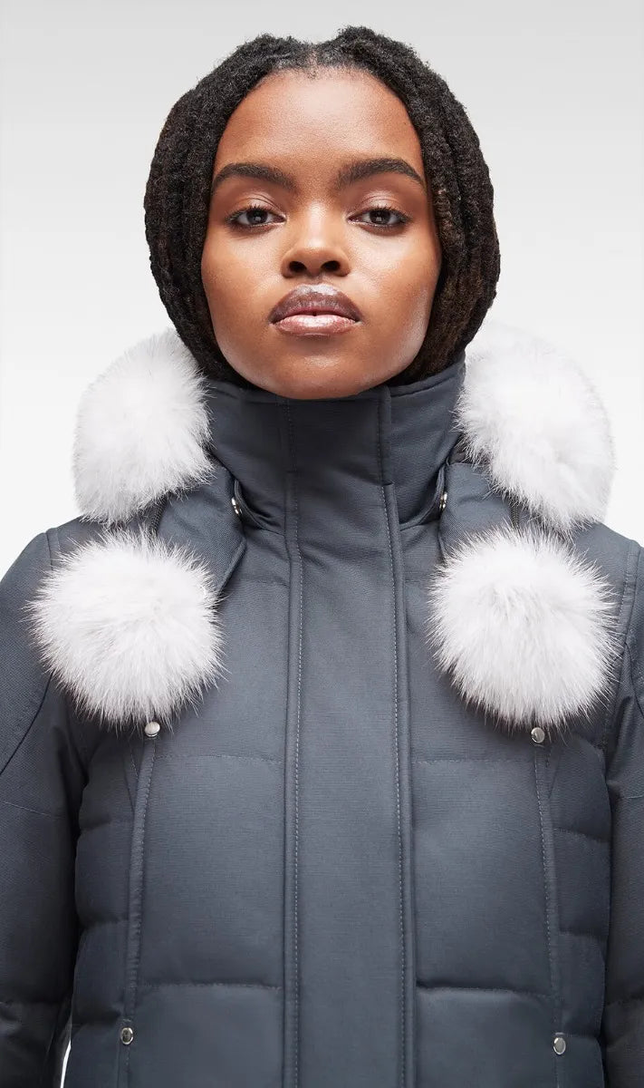 Black parka top with white fur